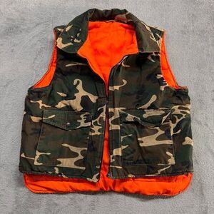 Sports Afield Vest Puffer Jacket Men's XL Reversible Camo Neon Orange Hunting‎